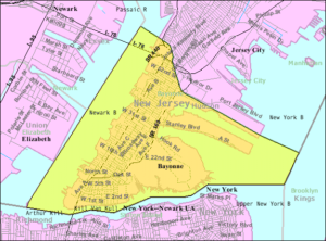 O imagine cu Harta localitatii Bayonne, din statul New Jersey, locul de nastere al lui George RR Martin